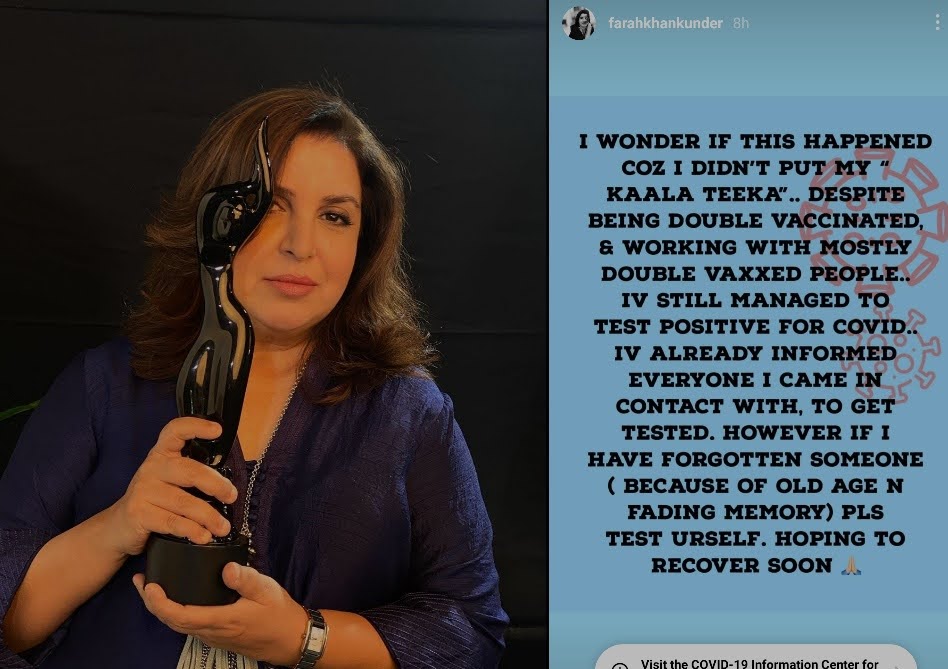 Farah Khan tests covid +ve despite being fully vaccinated.